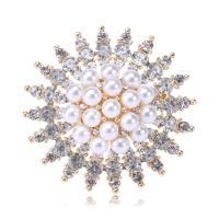 Rhinestone Brooch Zinc Alloy plated for woman & with plastic pearl & with rhinestone Sold By PC