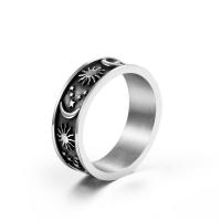 Stainless Steel Finger Ring 316L Stainless Steel Moon and Star & for man & blacken original color US Ring Sold By PC
