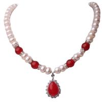 Natural Freshwater Pearl Necklace, with Jade Malaysia & Tibetan Style, Teardrop, Korean style & for woman, more colors for choice, Length:Approx 16.9-17.7 Inch, Sold By PC