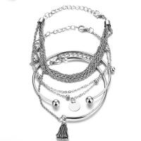alliage de zinc Set de bracelet, Placage de couleur platine, 4 pièces & pour femme, 18cm,19cm,20cm,6.5cm, Vendu par fixé