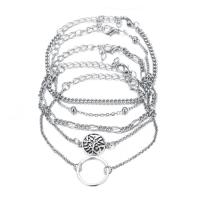 alliage de zinc Set de bracelet, avec 1.96 inch chaînes de rallonge, Placage de couleur platine, 5 pièces & styles différents pour le choix & pour femme, Longueur Environ 8.26 pouce, Vendu par fixé