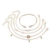 Tibetan Style Bracelet Set, with Rose Quartz, with 1.96 inch extender chain, gold color plated, 5 pieces & for woman & with rhinestone, 17cm,18cm,6cm, Sold By Set