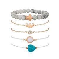 Gemstone Bracelets, Tibetan Style, with turquoise & Wax Cord & Gemstone, with 1.96 inch extender chain, gold color plated, 5 pieces & different styles for choice & for woman & with rhinestone, grey, Length:Approx 7.08 Inch, Sold By Set