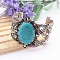 Zinc Alloy Cuff Bangle with turquoise platinum color plated Adjustable & for woman & hollow turquoise blue 70mm Sold By PC
