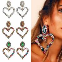 Rhinestone Earring, Tibetan Style, Heart, fashion jewelry & for woman & with rhinestone, more colors for choice, nickel, lead & cadmium free, 130x80x40mm, Sold By Pair