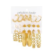 Zinc Alloy Earring Set with Plastic Pearl nine pieces & fashion jewelry & for woman golden nickel lead & cadmium free Sold By Set