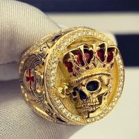 Zinc Alloy Finger Ring fashion jewelry & for man & with rhinestone golden nickel lead & cadmium free Sold By PC