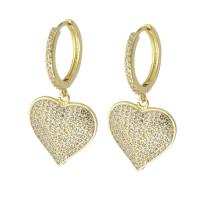 Cubic Zirconia Micro Pave Brass Earring, Heart, gold color plated, fashion jewelry & for woman, golden, 39mm, 5Pairs/Lot, Sold By Lot