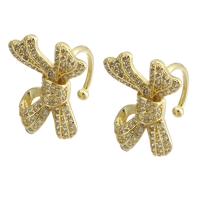 Cubic Zirconia Micro Pave Brass Earring, Bowknot, gold color plated, fashion jewelry & micro pave cubic zirconia & for woman, golden, 16x19x15mm, 10Pairs/Lot, Sold By Lot