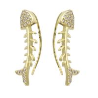 Brass Earring Wrap Fish Bone gold color plated fashion jewelry & micro pave cubic zirconia & for woman golden Sold By Lot