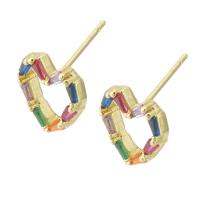 Brass Stud Earring, gold color plated, fashion jewelry & micro pave cubic zirconia & for woman, multi-colored, 10x10x14mm, 10Pairs/Lot, Sold By Lot