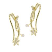 Brass Earring Wrap with ABS Plastic Pearl gold color plated fashion jewelry & micro pave cubic zirconia & for woman golden Sold By Lot