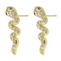 Brass Stud Earring Snake gold color plated fashion jewelry & micro pave cubic zirconia & for woman golden Sold By Lot