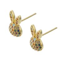 Brass Stud Earring Rabbit gold color plated fashion jewelry & micro pave cubic zirconia & for woman multi-colored Sold By Lot