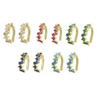 Mosiądz Kolczyk Klips, Platerowane w kolorze złota, biżuteria moda & mikro utorować cyrkonia & dla kobiety, dostępnych więcej kolorów, 6x16x13mm, 10par/wiele, sprzedane przez wiele