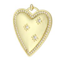 Pendentif médaillon en laiton, coeur, Placage de couleur d'or, bijoux de mode & pavé de micro zircon & pour femme, doré, 31x37x3mm, Trou:Environ 3mm, 10PC/lot, Vendu par lot