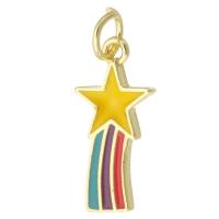 Brass Jewelry Pendants, Star, gold color plated, fashion jewelry & for woman & enamel, multi-colored, 8x16.50x2mm, Hole:Approx 3mm, 10PCs/Lot, Sold By Lot