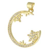 Cubic Zirconia Micro Pave Brass Pendant, gold color plated, fashion jewelry & micro pave cubic zirconia & for woman, golden, 23x25x2mm, Hole:Approx 3mm, 10PCs/Lot, Sold By Lot