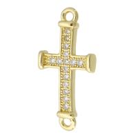 Cubic Zirconia Micro Pave Brass Connector, Cross, gold color plated, fashion jewelry & micro pave cubic zirconia & for woman, golden, 9x19x2mm, Hole:Approx 1mm, 10PCs/Lot, Sold By Lot