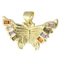 Cubic Zirconia Micro Pave Brass Pendant, Butterfly, gold color plated, fashion jewelry & micro pave cubic zirconia & for woman, multi-colored, 24x13x2mm, Hole:Approx 3mm, 10PCs/Lot, Sold By Lot