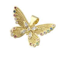 Cubic Zirconia Micro Pave Brass Pendant, Butterfly, gold color plated, fashion jewelry & micro pave cubic zirconia & for woman, multi-colored, 22x14x2mm, Hole:Approx 3mm, 10PCs/Lot, Sold By Lot