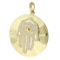 Cubic Zirconia Micro Pave Brass Pendant, Round, gold color plated, fashion jewelry & micro pave cubic zirconia & for woman, golden, 36x39x4mm, Hole:Approx 6mm, 5PCs/Lot, Sold By Lot