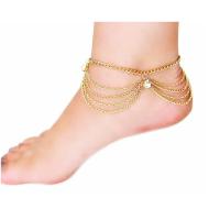 Zinc Alloy Anklet plated fashion jewelry & multilayer & for woman & with rhinestone blue and yellow Length 23 cm Sold By PC