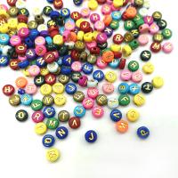 Alphabet Acrylic Beads, Flat Round, DIY & enamel, mixed colors, 4x7mm, Approx 100PCs/Bag, Sold By Bag