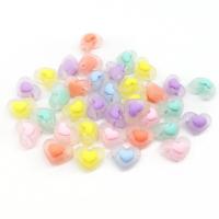 Bead i Bead Akryl perler, Heart, du kan DIY & frosted, blandede farver, 17x15x10mm, Ca. 20pc'er/Bag, Solgt af Bag