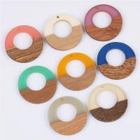 Wood Pendants, with Resin, Donut, epoxy gel, Unisex & hollow, more colors for choice, 38x38mm, Approx 10PCs/Bag, Sold By Bag