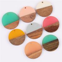 Wood Pendants, with Resin, Flat Round, epoxy gel, Unisex, more colors for choice, 29x29mm, Approx 10PCs/Bag, Sold By Bag
