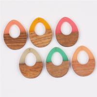 Wood Pendants, with Resin, Teardrop, epoxy gel, Unisex & hollow, more colors for choice, 28x38mm, Approx 10PCs/Bag, Sold By Bag