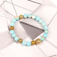 Gemstone Bracelets Impression Jasper with Dragon Veins Agate & Zinc Alloy Buddha gold color plated elastic & for woman mixed colors 8mm Length 7.1 Inch Sold By PC