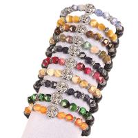 Gemstone Bracelets Lava with Gemstone & Zinc Alloy Lion silver color plated & Unisex & faceted 8mm Length 7.1 Inch Sold By PC