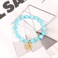 Gemstone Bracelets, Blue Chalcedony, with Tibetan Style, gold color plated, fashion jewelry & for woman, light blue, 8mm, Length:7.1 Inch, Sold By PC