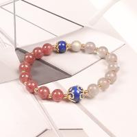 Quartz Bracelets Strawberry Quartz with Moonstone & Lapis Lazuli & Brass Round gold color plated fashion jewelry & for woman mixed colors 8mm Length 7.1 Inch Sold By PC