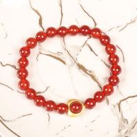 Red Agate Bracelets, with Brass, Round, gold color plated, fashion jewelry & for woman, red, 8mm, Length:7.1 Inch, Sold By PC