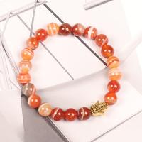 Agate Jewelry Bracelet Lace Agate with Zinc Alloy Hand gold color plated fashion jewelry & for woman red 8mm Length 7.1 Inch Sold By PC