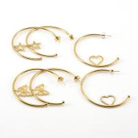 Boucle d'oreille Acier Titane, Plaqué or 18K, bijoux de mode & styles différents pour le choix & pour femme, doré, 2mm,50mm, Vendu par paire