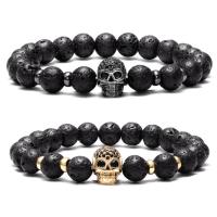 Gemstone Bracelets, Lava, with Brass, Skull, plated, fashion jewelry & micro pave cubic zirconia & for man, more colors for choice, Length:19 cm, Sold By PC