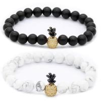 Gemstone Bracelets Natural Stone with Brass Pineapple plated fashion jewelry & Unisex & micro pave cubic zirconia Length 19 cm Sold By PC
