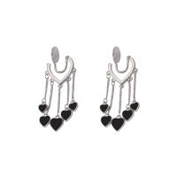 Acrylic Jewelry Earring, Brass, with Acrylic, Heart, platinum color plated, fashion jewelry & different styles for choice & for woman, black, nickel, lead & cadmium free, 15x35mm, Sold By Pair