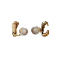 Brass Stud Earring, with Plastic Pearl, Round, plated, fashion jewelry & for woman, more colors for choice, nickel, lead & cadmium free, 18x19mm, Sold By Pair