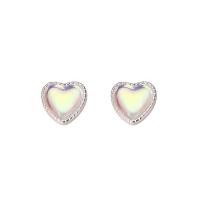 Brass Stud Earring, Heart, silver color plated, fashion jewelry & different styles for choice & for woman, silver color, nickel, lead & cadmium free, 9.80x9.80mm, Sold By Pair