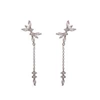 Cubic Zirconia Micro Pave Brass Earring Butterfly platinum color plated fashion jewelry & micro pave cubic zirconia & for woman platinum color nickel lead & cadmium free Sold By Pair