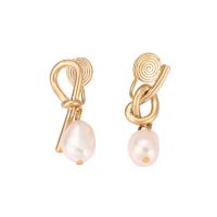 Freshwater Pearl Earrings Brass with Freshwater Pearl gold color plated fashion jewelry & for woman golden nickel lead & cadmium free  Sold By Pair