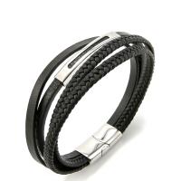 Cowhide Bracelet Titanium Steel with Cowhide Vacuum Ion Plating multilayer & for man black 210mm Sold By PC