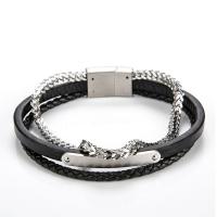 Cowhide Bracelet Titanium Steel with Cowhide Vacuum Ion Plating multilayer & for man black 200mm Sold By PC