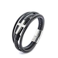 PU Leather Cord Bracelets Titanium Steel with PU Leather Vacuum Ion Plating multilayer & for man 210mm Sold By PC
