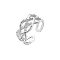 Cubic Zirconia Micro bana Sterling Silver ringar, 925 sterling silver, platinerade, Justerbar & micro bana cubic zirconia & för kvinna & ihålig, ursprungliga färgen, Säljs av PC